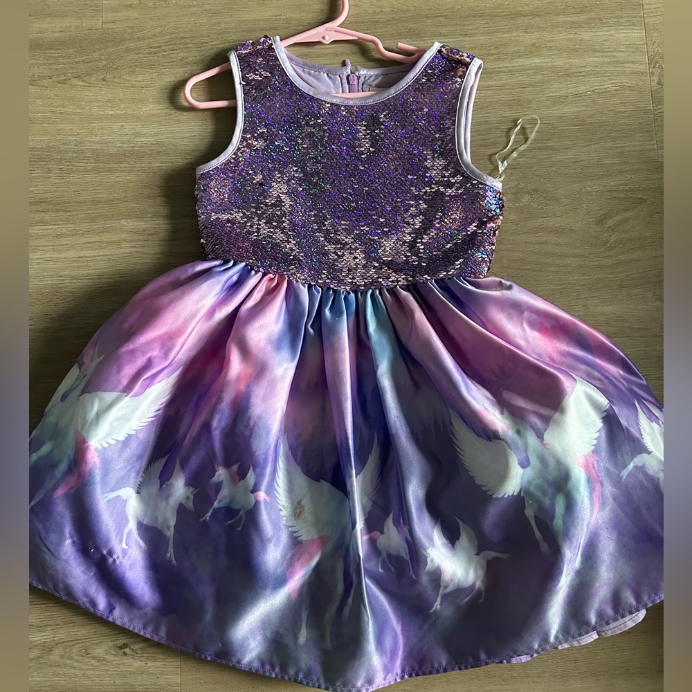 Little girls dress unicorn and sequins purple